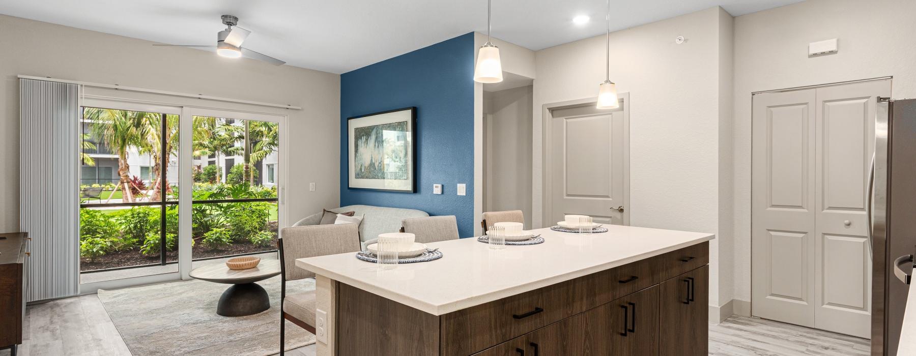 a kitchen with a large island