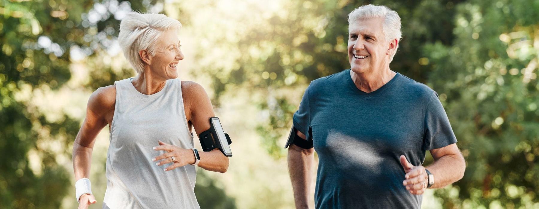 a man and a woman jogging outdoors