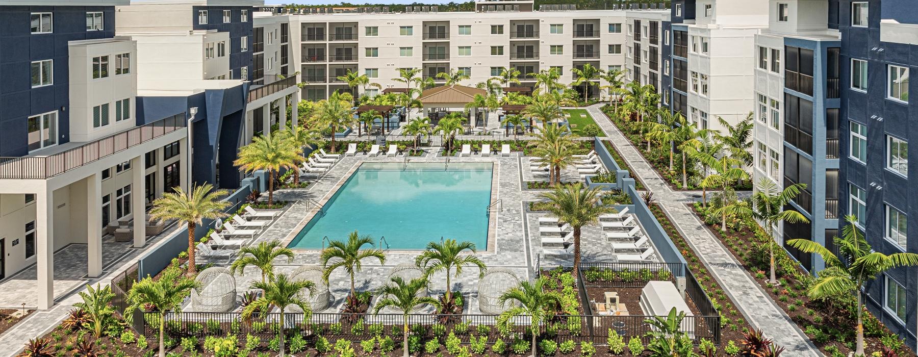 a pool in a courtyard
